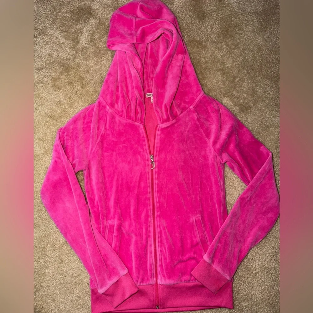 Juicy Couture Hot Pink Velour Zip Up Hoodie Sz XS - Picture 3 of 3